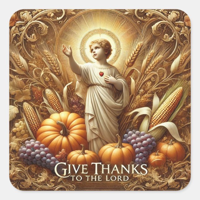 Thanksgiving Sacred Heart of Jesus Religious  Square Sticker (Front)