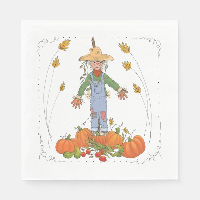 Thanksgiving Scarecrow Pumpkin Patch Fun Colourful Napkin (Front)