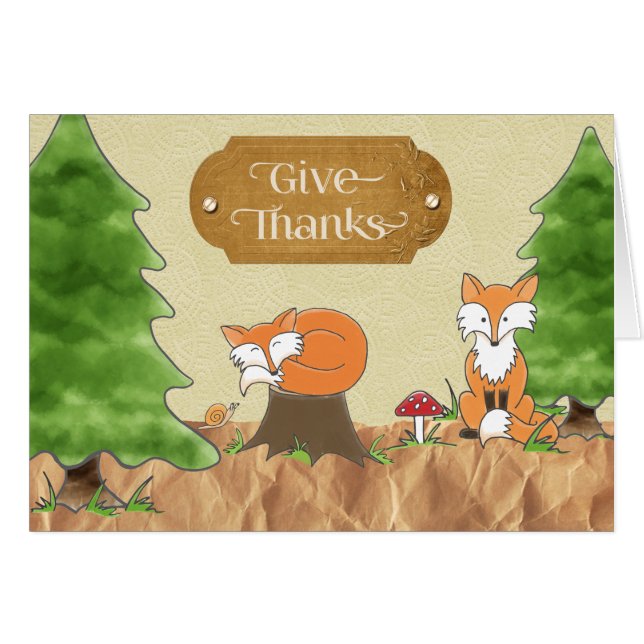 Thanksgiving Scrapbook-look Woods with Foxes (Front Horizontal)