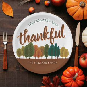 Thanksgiving Script Thankful Personalised Autumn Paper Plate
