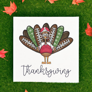 Thanksgiving Script Turkey Football Feathers Napkin