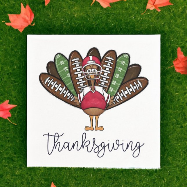 Thanksgiving Script Turkey Football Feathers Napkin (Creator Uploaded)