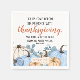 Thanksgiving Scripture Blue Pumpkin Patch Family  Napkin
