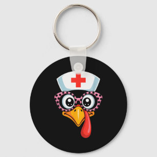 Thanksgiving Scrub Funny Turkey Face Nurse Holiday Key Ring