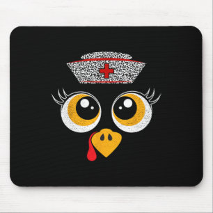 Thanksgiving Scrub Tops Women Turkey Face Nurse Ho Mouse Pad