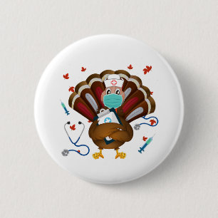 Thanksgiving Scrub Tops Women Turkey Nurse Holida 6 Cm Round Badge