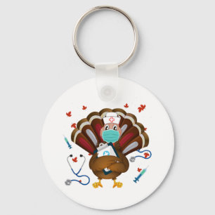 Thanksgiving Scrub Tops Women Turkey Nurse Holida Key Ring