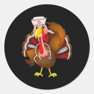 Thanksgiving Scrub Tops Women Turkey Nurse Holiday Classic Round Sticker