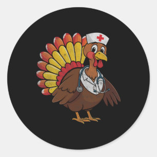Thanksgiving Scrub Tops Women Turkey Nurse Holiday Classic Round Sticker