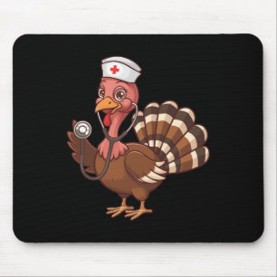 Thanksgiving Scrub Tops Women Turkey Nurse Holiday Mouse Pad
