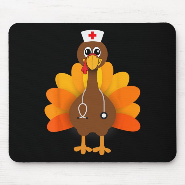 Thanksgiving Scrub Tops Women Turkey Nurse Holiday Mouse Pad (Front)