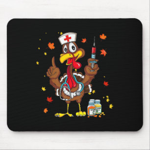 Thanksgiving Scrub Tops Women Turkey Nurse Holiday Mouse Pad