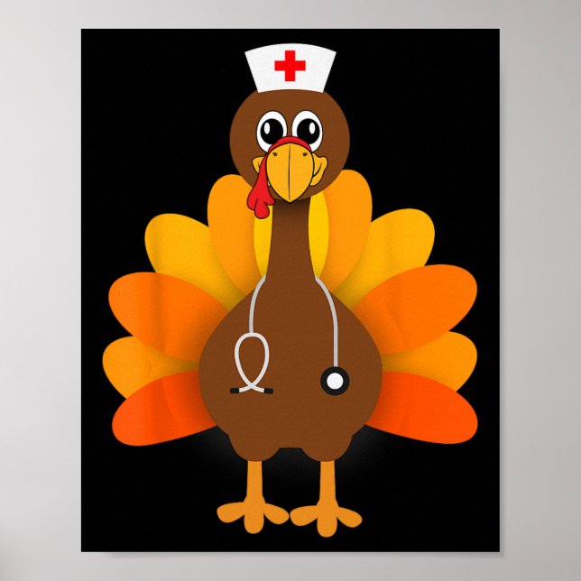 Thanksgiving Scrub Tops Women Turkey Nurse Holiday Poster (Front)