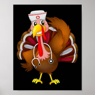 Thanksgiving Scrub Tops Women Turkey Nurse Holiday Poster