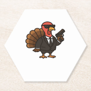 Thanksgiving Secret Agent Turkey Classic T-Shirt Paper Coaster