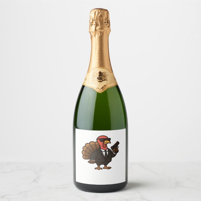 Thanksgiving Secret Agent Turkey Classic T-Shirt Sparkling Wine Label (Front)