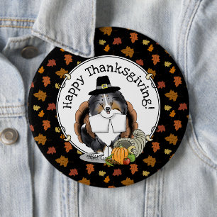 Thanksgiving Shetland Sheepdog (blue merle) Funny 6 Cm Round Badge