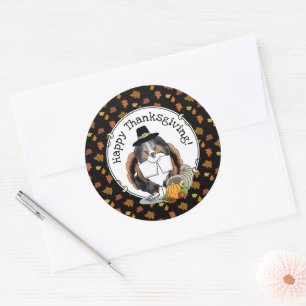 Thanksgiving Shetland Sheepdog (blue merle) Funny Classic Round Sticker