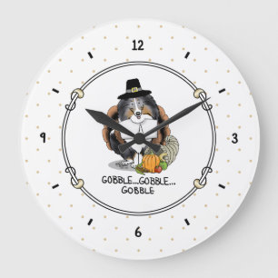Thanksgiving Shetland Sheepdog (blue merle) Funny Large Clock