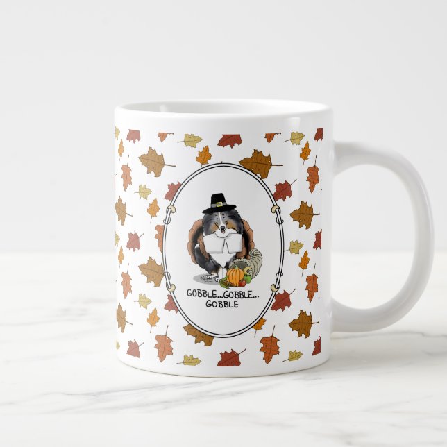 Thanksgiving Shetland Sheepdog (blue merle) Funny Large Coffee Mug (Right)