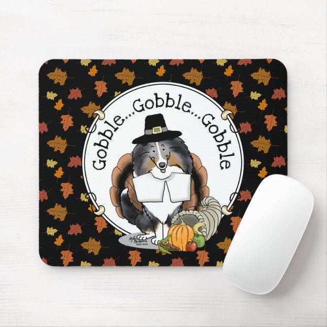 Thanksgiving Shetland Sheepdog (blue merle) Funny Mouse Pad (With Mouse)