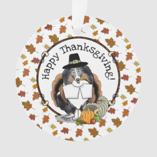 Thanksgiving Shetland Sheepdog (blue merle) Funny Ornament