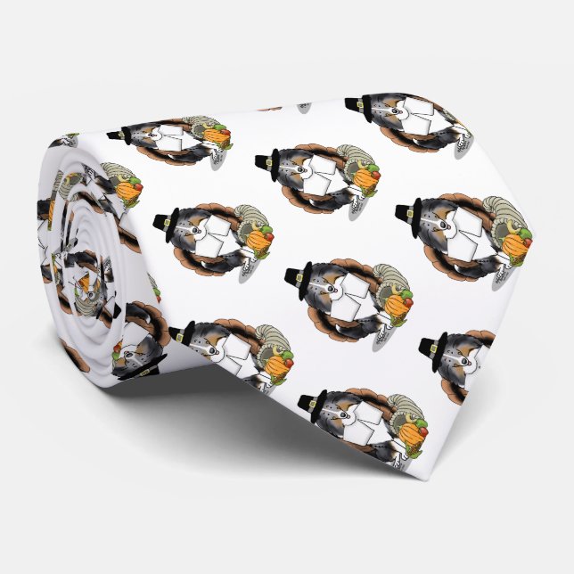 Thanksgiving Shetland Sheepdog (blue merle) Funny Tie (Rolled)
