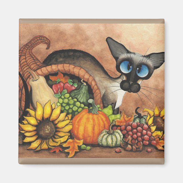 Thanksgiving Siamese Cat by Bihrle Magnet (Front)