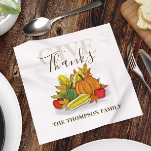 Thanksgiving Simple Autumn Harvest Give Thanks Napkin