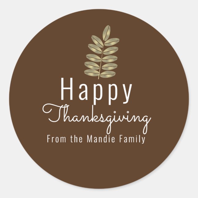 Thanksgiving Simple Branch Leaf Gold Illustration Classic Round Sticker (Front)