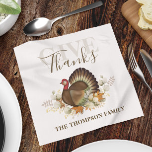 Thanksgiving Simple Turkey Elegant Give Thanks Napkin