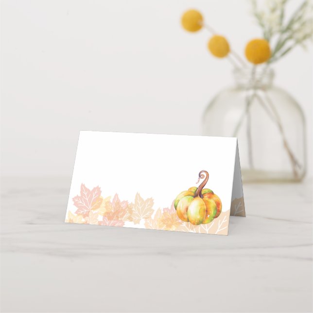 Thanksgiving simple watercolor pumpkin place card (Front)