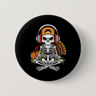 Thanksgiving Skeleton Gamer Video Gaming Boys Men 6 Cm Round Badge