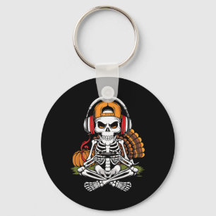 Thanksgiving Skeleton Gamer Video Gaming Boys Men Key Ring