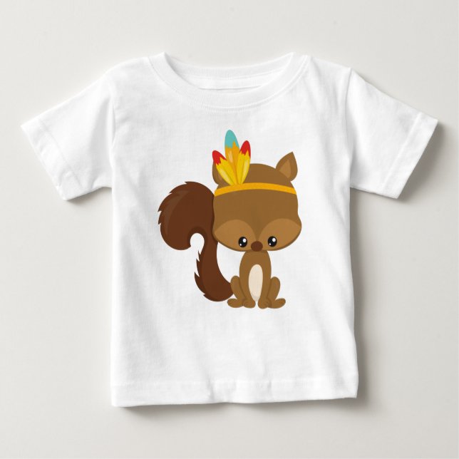 Thanksgiving Squirrel, Brown Squirrel, Feathers Baby T-Shirt (Front)
