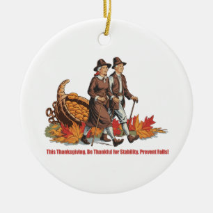 Thanksgiving Stability - Elderly Pilgrim Safety Ceramic Ornament