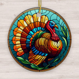 Thanksgiving Stained Glass Turkey Ceramic Ornament