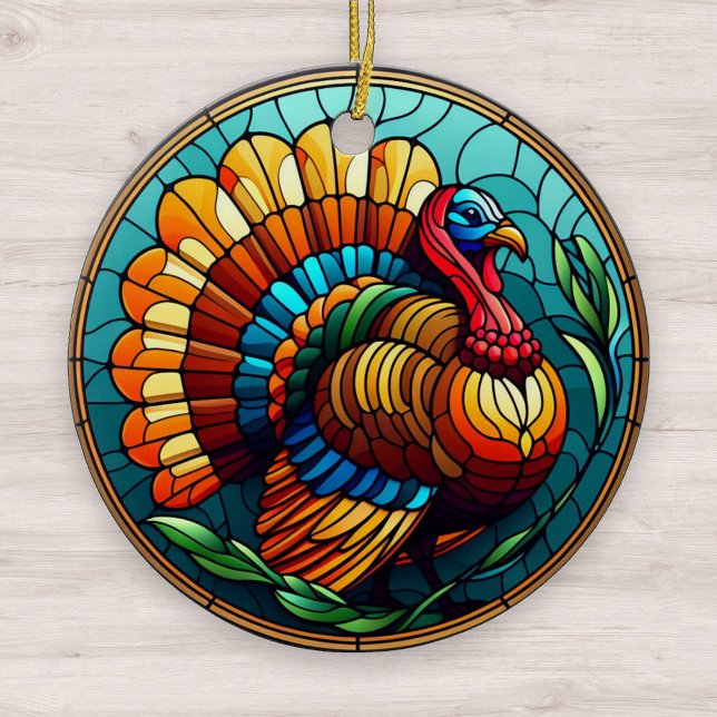 Thanksgiving Stained Glass Turkey Ceramic Ornament (Creator Uploaded)