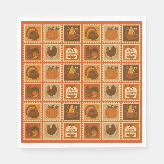 Thanksgiving Stamp Collage Paper Napkin (Front)