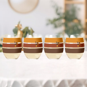 Thanksgiving Stripes and Acorns Stemless Wine Glass
