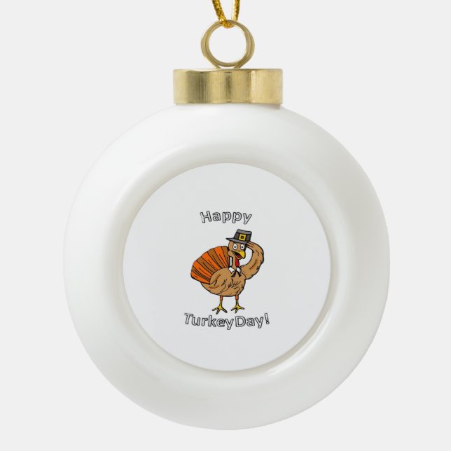 Thanksgiving (Style 2) Classic T-Shirt Ceramic Ball Christmas Ornament (Front)