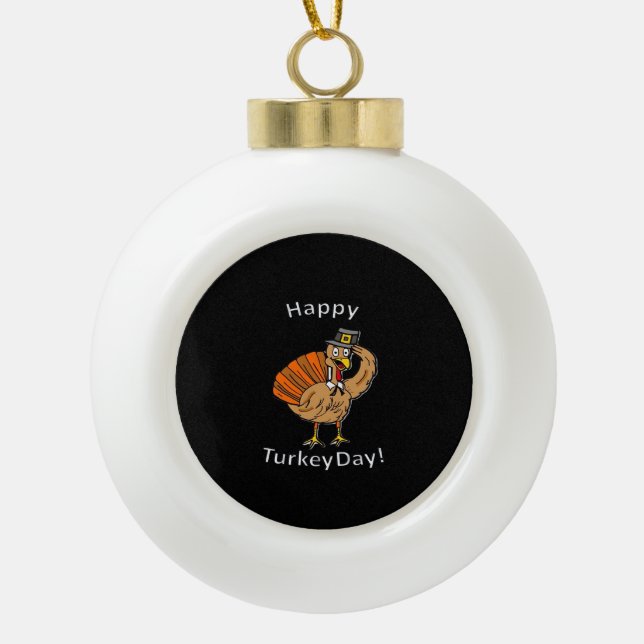 Thanksgiving (Style 2) Oversized T-Shirt Ceramic Ball Christmas Ornament (Front)