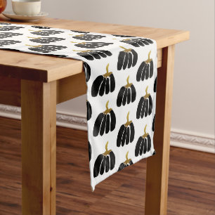 Thanksgiving Stylised Black Pumpkins and Gold Long Table Runner