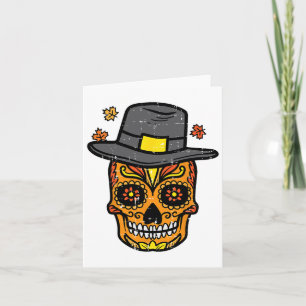 Thanksgiving Sugar Skull Pilgrim Fall Mexican Men  Card