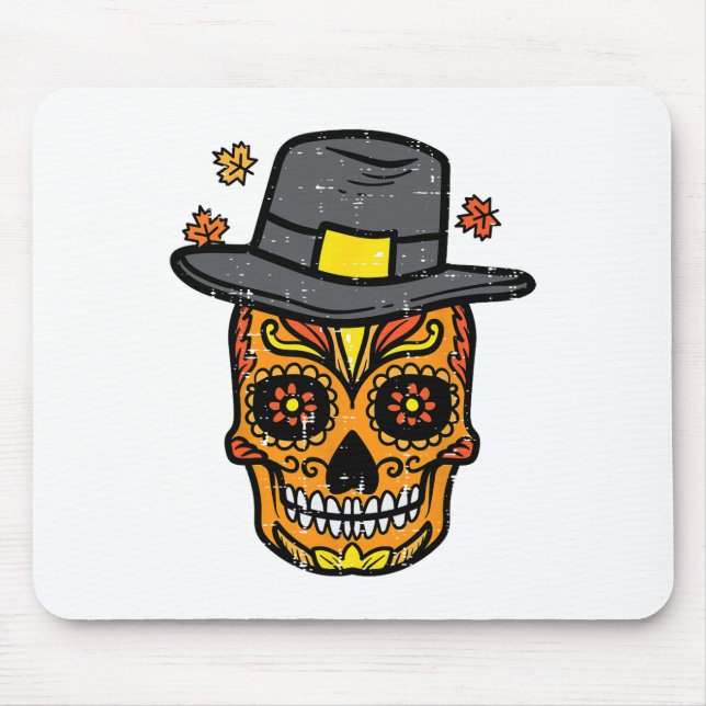 Thanksgiving Sugar Skull Pilgrim Fall Mexican Men  Mouse Pad (Front)