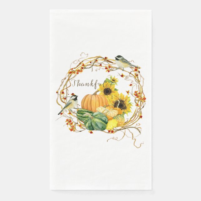 Thanksgiving Sunflower Floral Thanks Fall Pumpkin Napkin (Front)