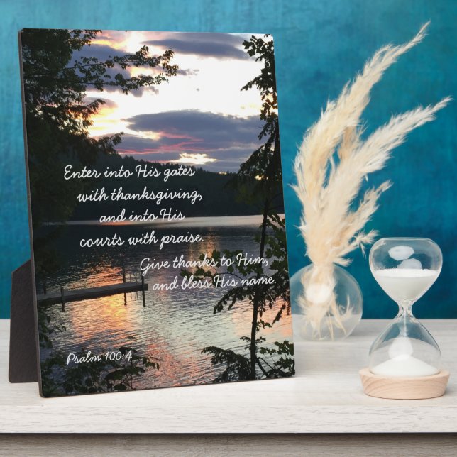 Thanksgiving Sunrise Psalm 100:4 Photo Squam Lake Plaque (Side)