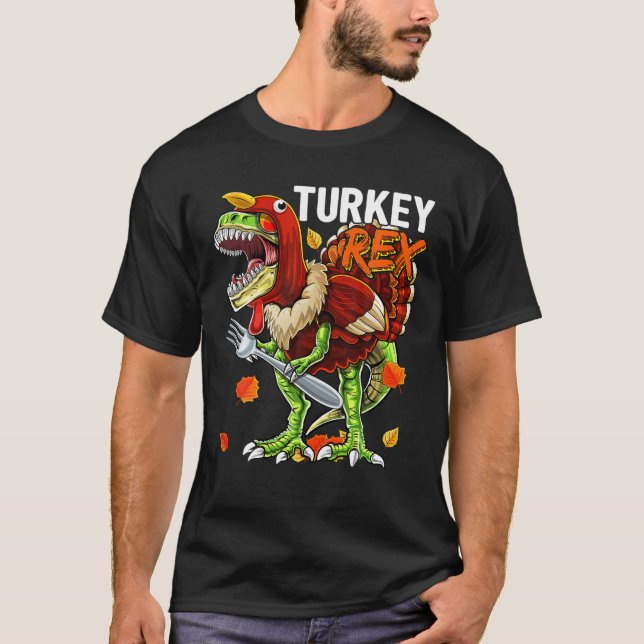 Thanksgiving T Rex Dinosaur Turkey Costume Kids Gi T-Shirt (Front)