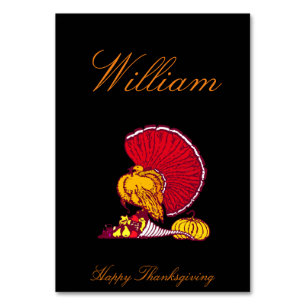 Thanksgiving Table Cards Black And Orange Turkey