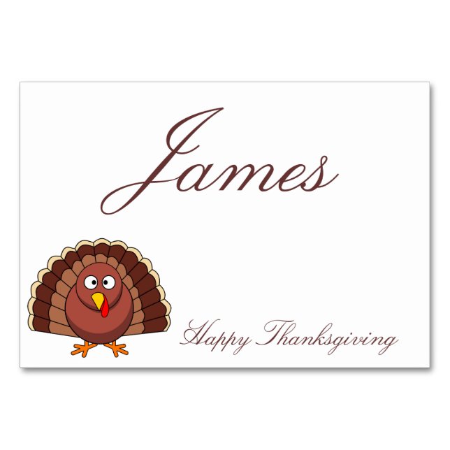 Thanksgiving Table Cards With Cartoon Turkey (Front)